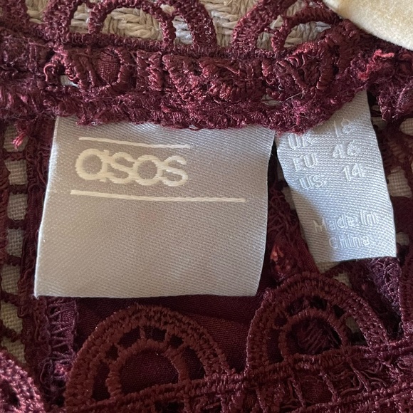 ASOS DESIGN long sleeve pencil dress in lace with geo lace trims - US 14 - Picture 4 of 11